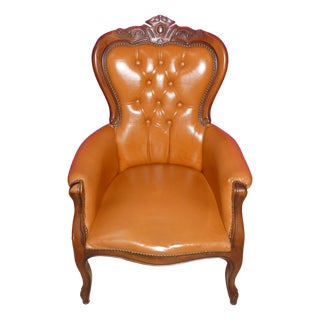 Chippendale Chesterfield Armchair in Caramel Leather, 1960s For Sale