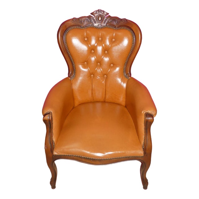Chippendale Chesterfield Armchair in Caramel Leather, 1960s For Sale