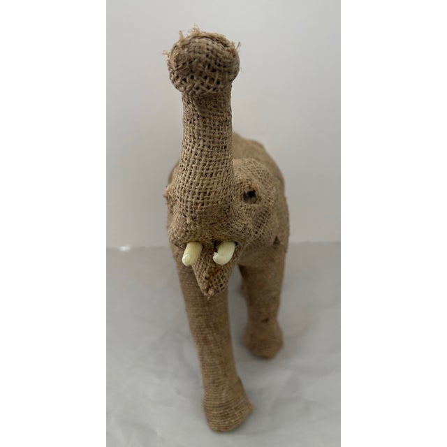 Vintage Handcrafted Burlap Elephant Sculpture | Bohemian Folk Art Safari Decor For Sale In Indianapolis - Image 6 of 11