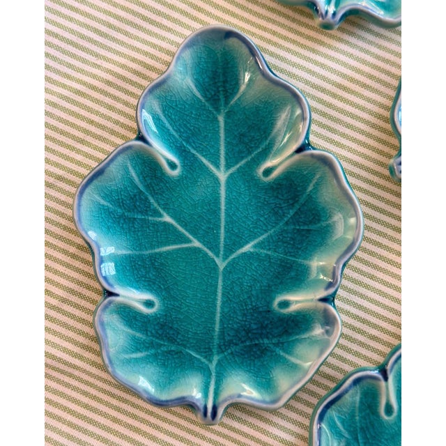 1970s Turquoise Leaf Dishes - Set of 4 For Sale - Image 4 of 5