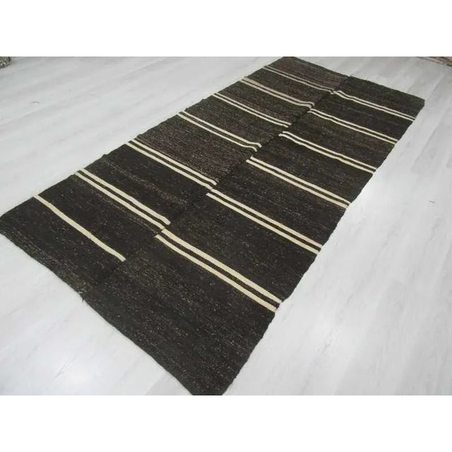 Vintage White Striped Black Kilim Rug - 5' x 10'7" For Sale - Image 4 of 6