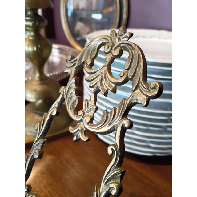 Baroque 1960s Brass Easel Stand - Ornate Baroque Scrollwork Display Stand For Sale - Image 3 of 9