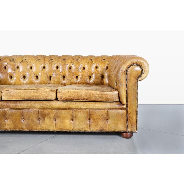 Chocolate Vintage English Leather Chesterfield Sofa For Sale - Image 8 of 11