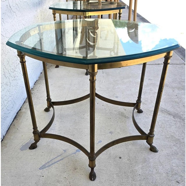 Vintage La Barge Side Table Brass Glass Hoof Footed Octagonal Labarge For Sale - Image 11 of 12