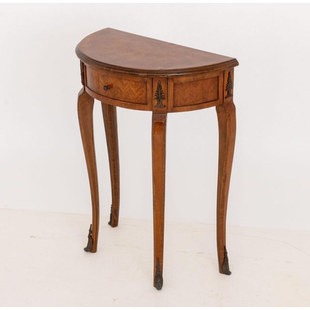 Louis XV Style Demilune Walnut Console Table For Sale - Image 4 of 8