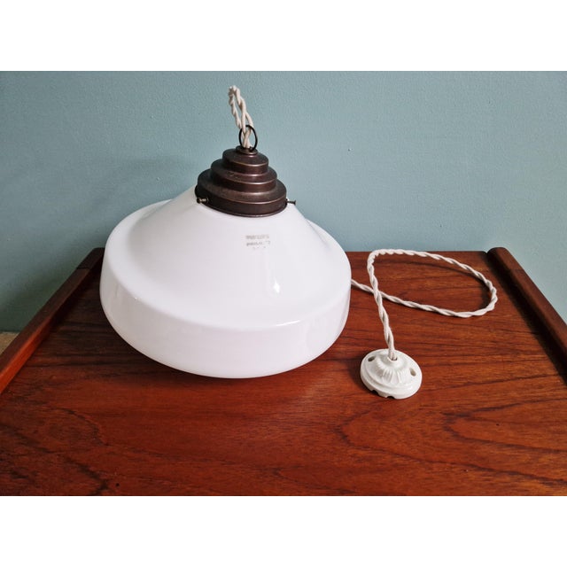 Art Deco Phililite Series Pendant Light in White Opaline Glass from Philips, 1930s For Sale - Image 10 of 14