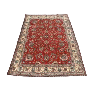 Tabriz Rug 9'10'' X 12'8'' Red Wool Semi-Antique Hand-Knotted Carpet