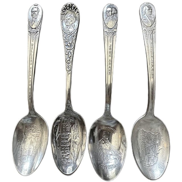 Vintage Federal Eagle Wood Spoon Rack W/12 Silver Plate Collectible President Spoons For Sale - Image 6 of 11