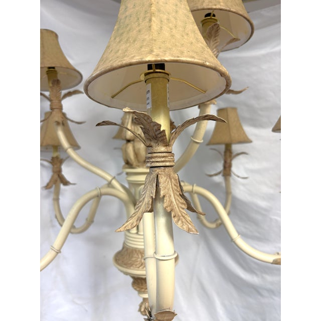 Vintage 9-Light Coastal Chinoiserie Style Monkey Chandelier With Rawhide Shades For Sale - Image 10 of 18
