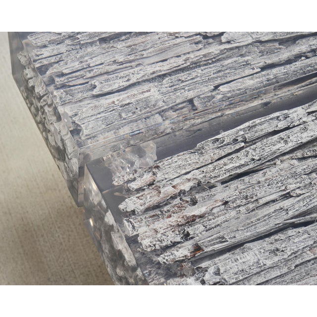 Timothy Oulton Glacier Coffee Table Burnt Timber in Lucite 6 Ft For Sale - Image 10 of 18