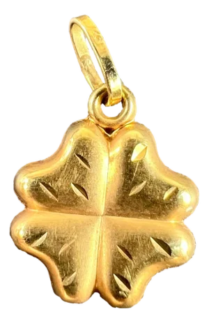 Vintage Four-Leaved Clover Charm Pendant in 18k Yellow Gold, 1960s