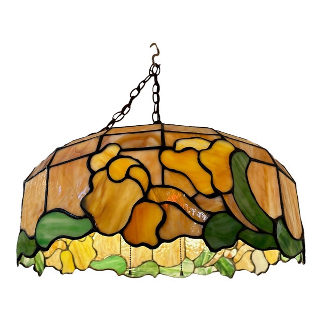 Tiffany Style Leaded Glass Chandelier For Sale