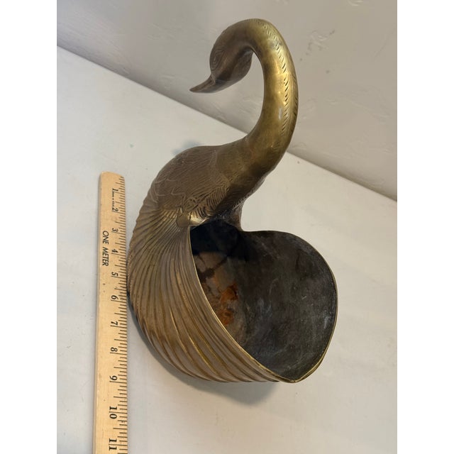 Brass Vintage Solid Brass Large Gold Swan Plant Pot Natural Patina Feathered For Sale - Image 8 of 11