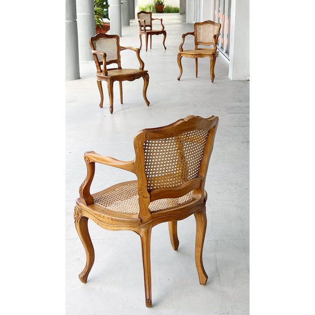 Pair of 1960s French Wood and Cane Arm Chairs Louis XV Style by Marie Albert For Sale - Image 9 of 18