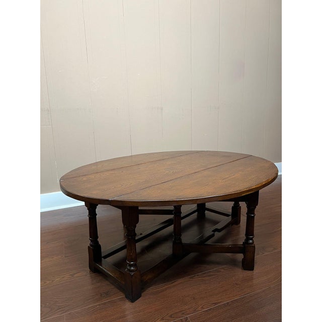 1930s Antique English Oak Coffee Table Drop Leaf Jacobean Wake Table Gateleg C1930 For Sale - Image 5 of 18