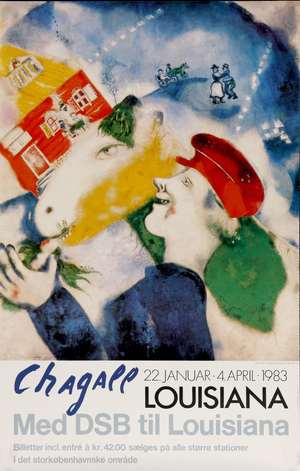 Marc Chagall Louisiana Museum of Modern Art in Humlebaek, Denmark, Med DSB Til Louisiana Museum Exhibition Poster, Holiday Sale