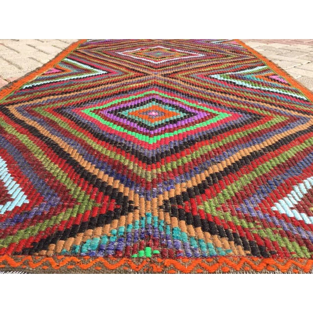 Mid-Century Modern VIntage Turkish Kilim Rug - 71" X 38" For Sale - Image 3 of 10