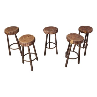Vintage Tree Trunk Bar Stools, 1970s, Set of 5 For Sale