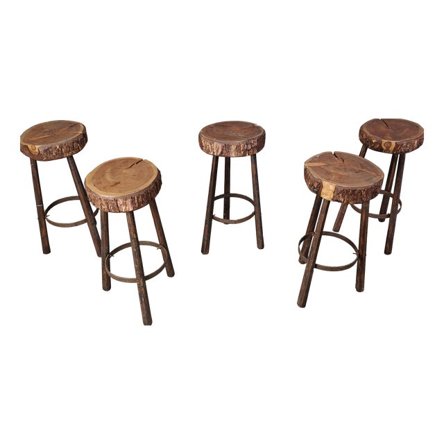 Vintage Tree Trunk Bar Stools, 1970s, Set of 5 For Sale