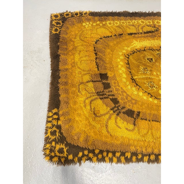 Vintage 1970’s Rya Rug – Mid Century Modern Mustard Yellow & Brown Shag Rug, C. 1970’s For Sale - Image 10 of 13