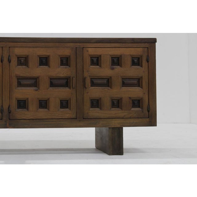 Vintage Brutalist Spanish Carved Credenza, 1960s For Sale - Image 10 of 13