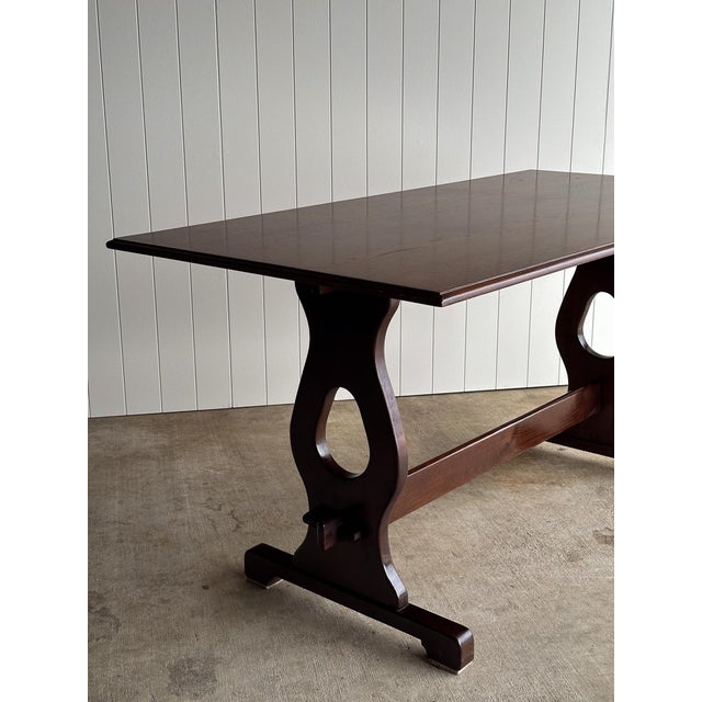 Brown Vintage Old World Architectural Oak Trestle Dining Table For Sale - Image 8 of 13