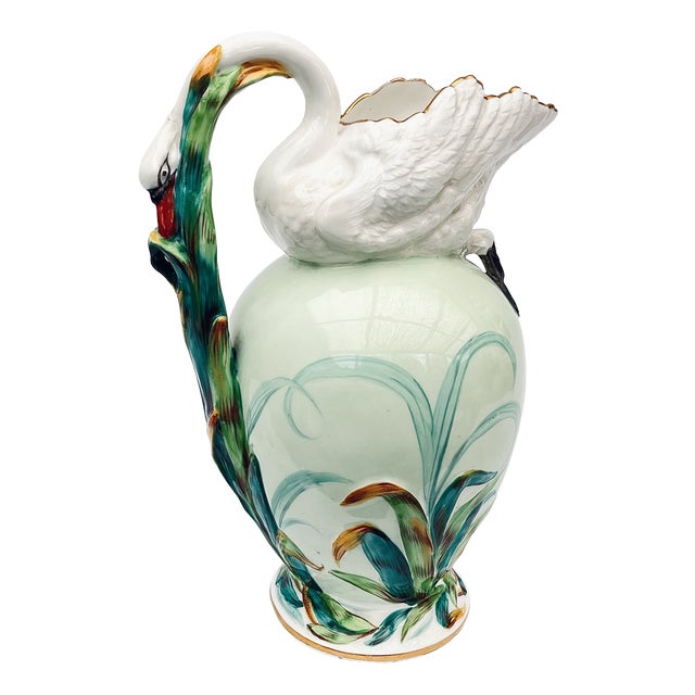 Large Antique Porcelain Swan Wash Pitcher, 1800s For Sale