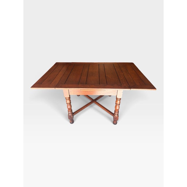 1930s Professionally Restored English Draw-Leaf Dining Table – Solid & Sturdy Solid Oak For Sale - Image 10 of 12