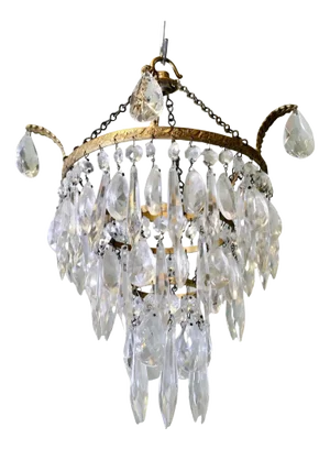 Crystal 3-Tier Waterfall Chandelier, 1920s