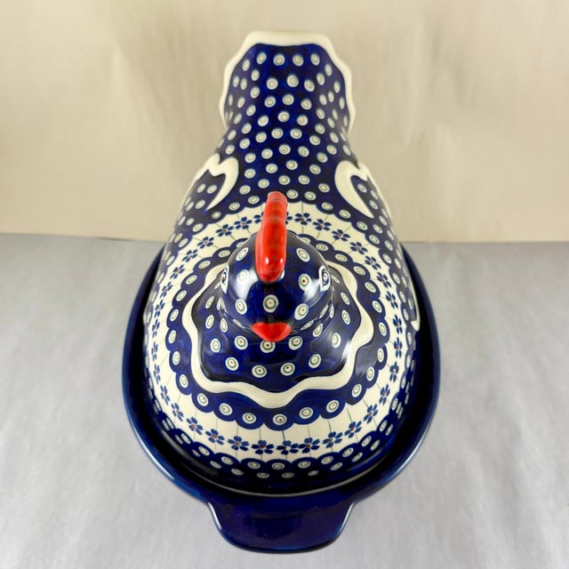 Polish Pottery Hen Shaped Covered Baker by Zaklady Boleslawiec For Sale - Image 4 of 13