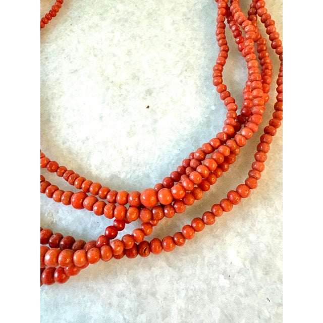 Contemporary Vintage Coral Multi Strand Beaded Necklace With Sterling Silver Clasp For Sale - Image 3 of 5