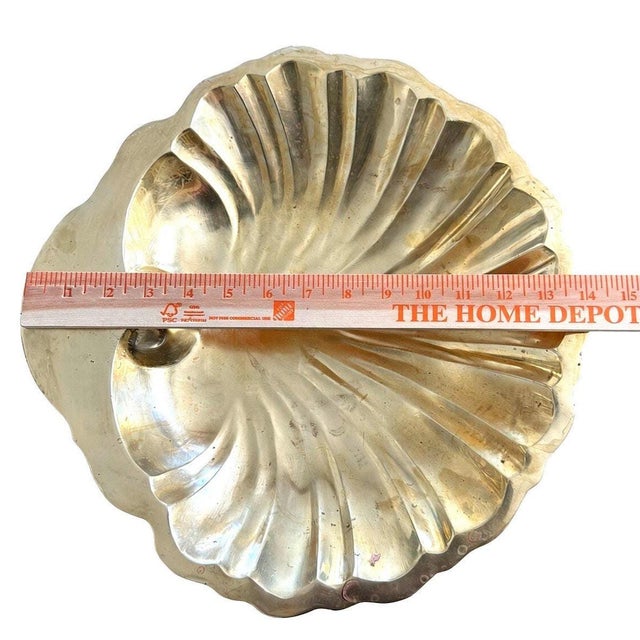 Brass Bowl, 14-Inch Solid Shell Centerpiece With Scalloped Fluted Interior For Sale In San Antonio - Image 6 of 6