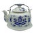 Vintage Blue & White Hand Painted Ceramic Tea Kettle For Sale