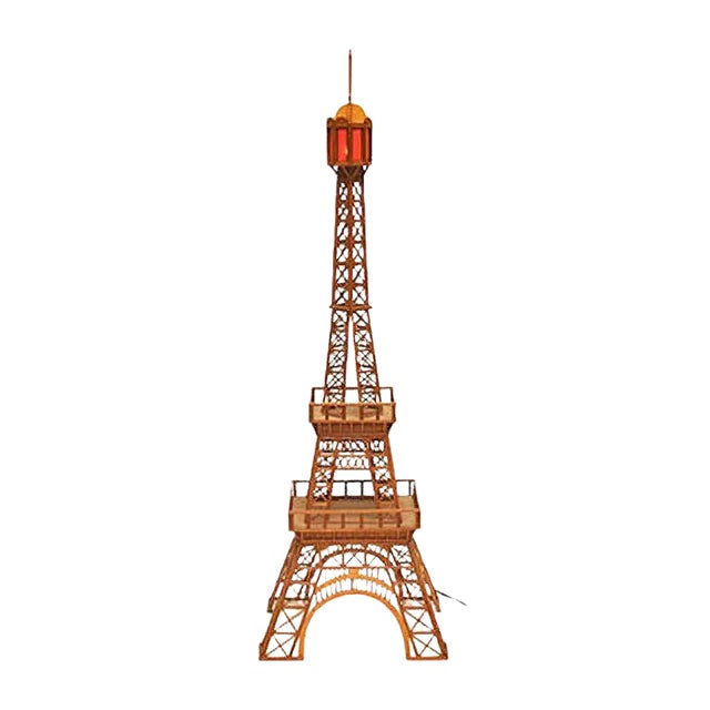 Italian Wooden Tour Eiffel Sculpture with Light, 1960s For Sale