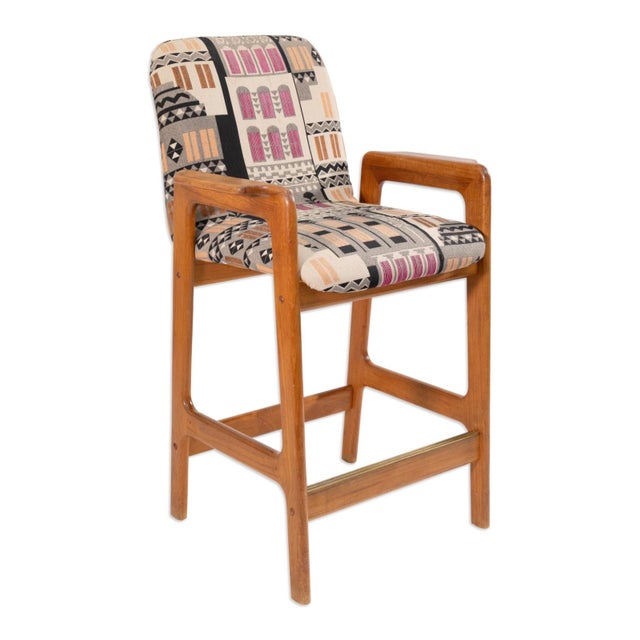 Set of 4 Mid Century Benny Linden Teak Barstools With Geometric Upholstery 1990s For Sale In Detroit - Image 6 of 9