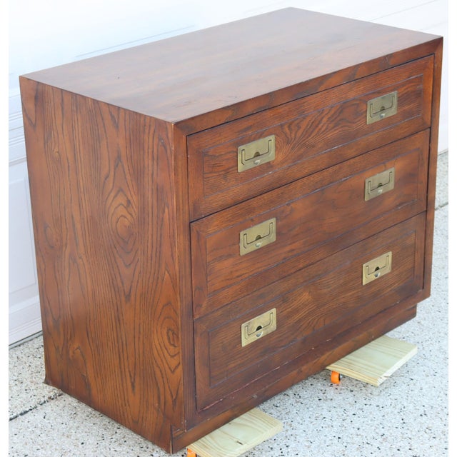 Brown 1970s Henredon Small Three Drawer Campaign Style Dresser For Sale - Image 8 of 12