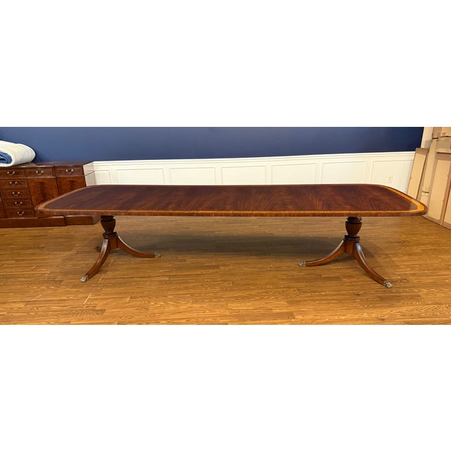 Classic Double Scalloped Multi-Banded Mahogany Dining Table by Leighton Hall - Showroom Sample For Sale - Image 15 of 15
