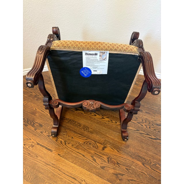 2000 - 2009 Thomasville Grand Bergère Style Renaissance Revival Carved Mahogany Library Armchair – Model N-1713-Bp For Sale - Image 5 of 9