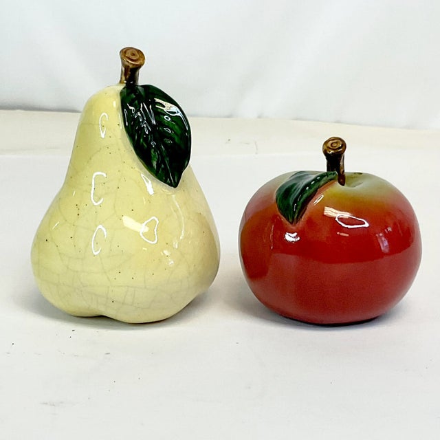 Ceramic 1980s Vintage Portuguese Arts & Crafts Majolica Pear & Apple Salt and Pepper Shakers - Thanksgiving For Sale - Image 7 of 8
