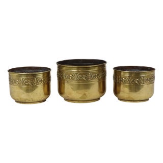 Brass Repoussé Flower Planters, France, Set of 3 For Sale