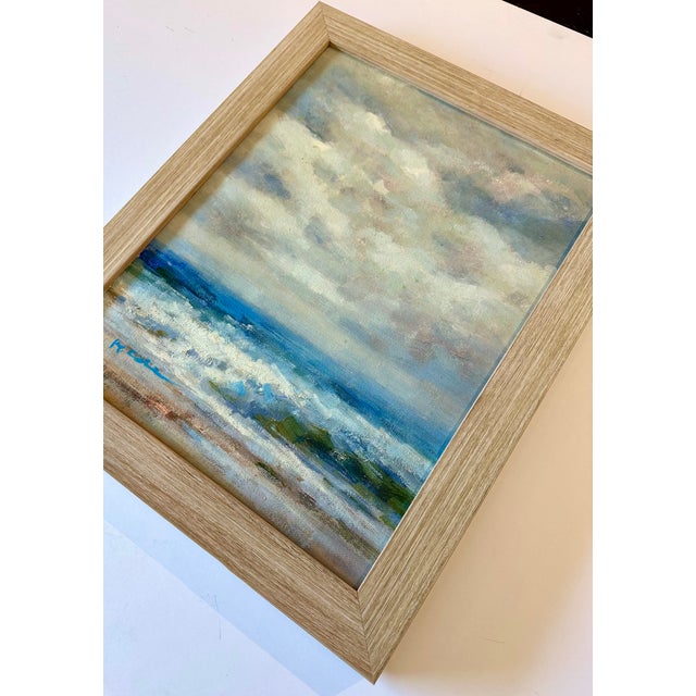 Seascape Ocean Waves Dramatic Stormy Impressionist Coastal Original Oil Painting by H. Cole For Sale - Image 4 of 4