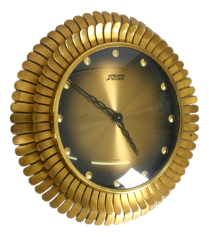 Mid-Century Sunburst Atlanta Universe Wall Clock in Brass with Mechanical Seven-Day Movement, 1950s