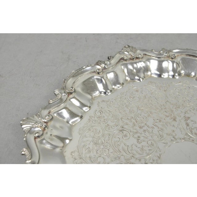 Metal Vintage Sbep Victorian Silver Plated Round Scalloped Salver Bar Tray Platter For Sale - Image 7 of 14