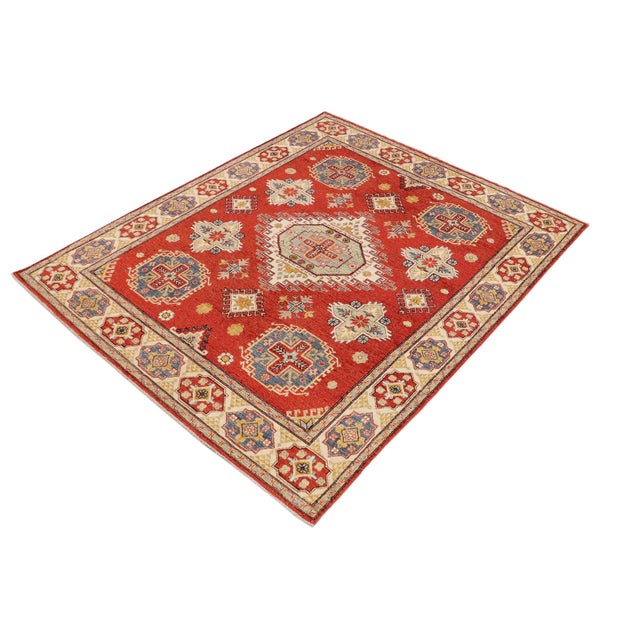 Southwestern Kazak Burnt Orange/Red Wool Rug - 8'0''x9'8'' For Sale - Image 9 of 10