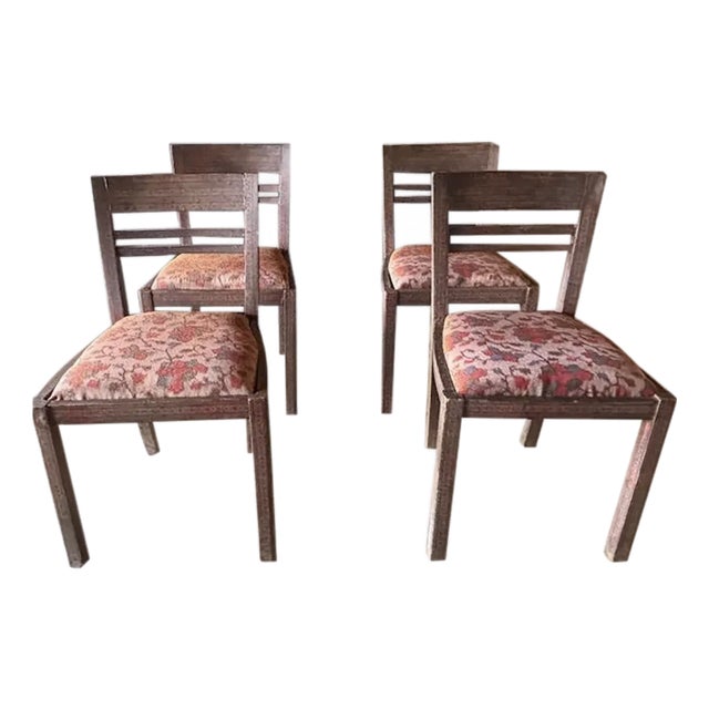 Mid Century Anglo Indian Style Decoupage Wood Dining Chairs With Patterned Paper and Lacquered Overlay For Sale