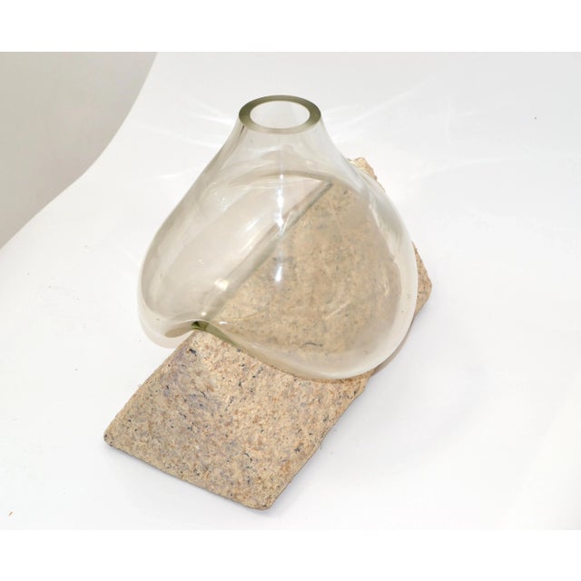 Mid-Century Modern 2 Piece Sculptural Blown Glass Vase Form Fit Triangle Stone For Sale - Image 4 of 13