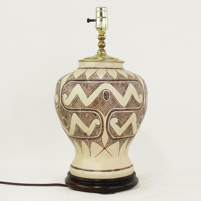 Tribal Vintage Tribal Pattern Ceramic Ginger Jar Table Lamp For Sale - Image 3 of 11
