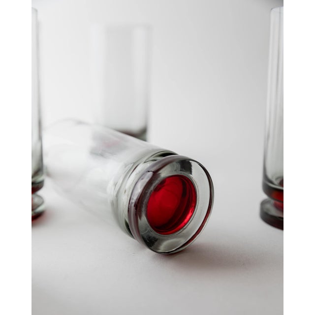 Glass Vintage Grey Drinking Glasses with Red Stems, 1970s, Set of 6 For Sale - Image 7 of 11