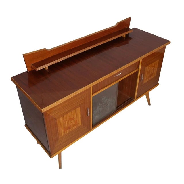 Mid-century modern melchiorre bega buffet sideboard credenza with beechwood structure, veneer indian rosewood and inlaid...