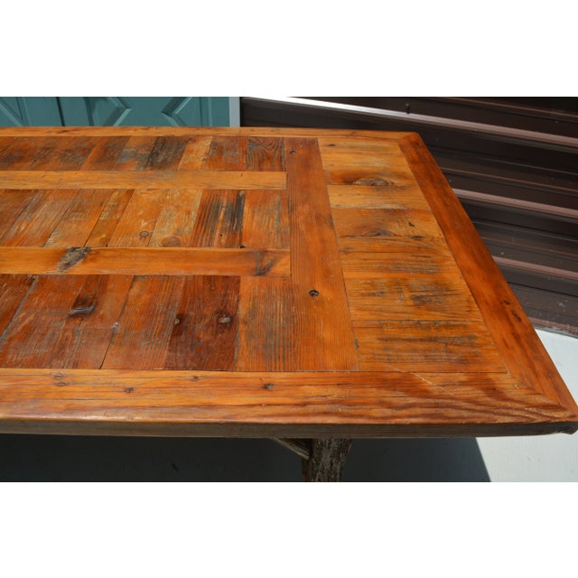 Vintage Americana West Log Wood Dining Table & 6 Brown Leatherette Chairs Furniture Set Rustic / Cabin - Set of 7 For Sale - Image 4 of 12